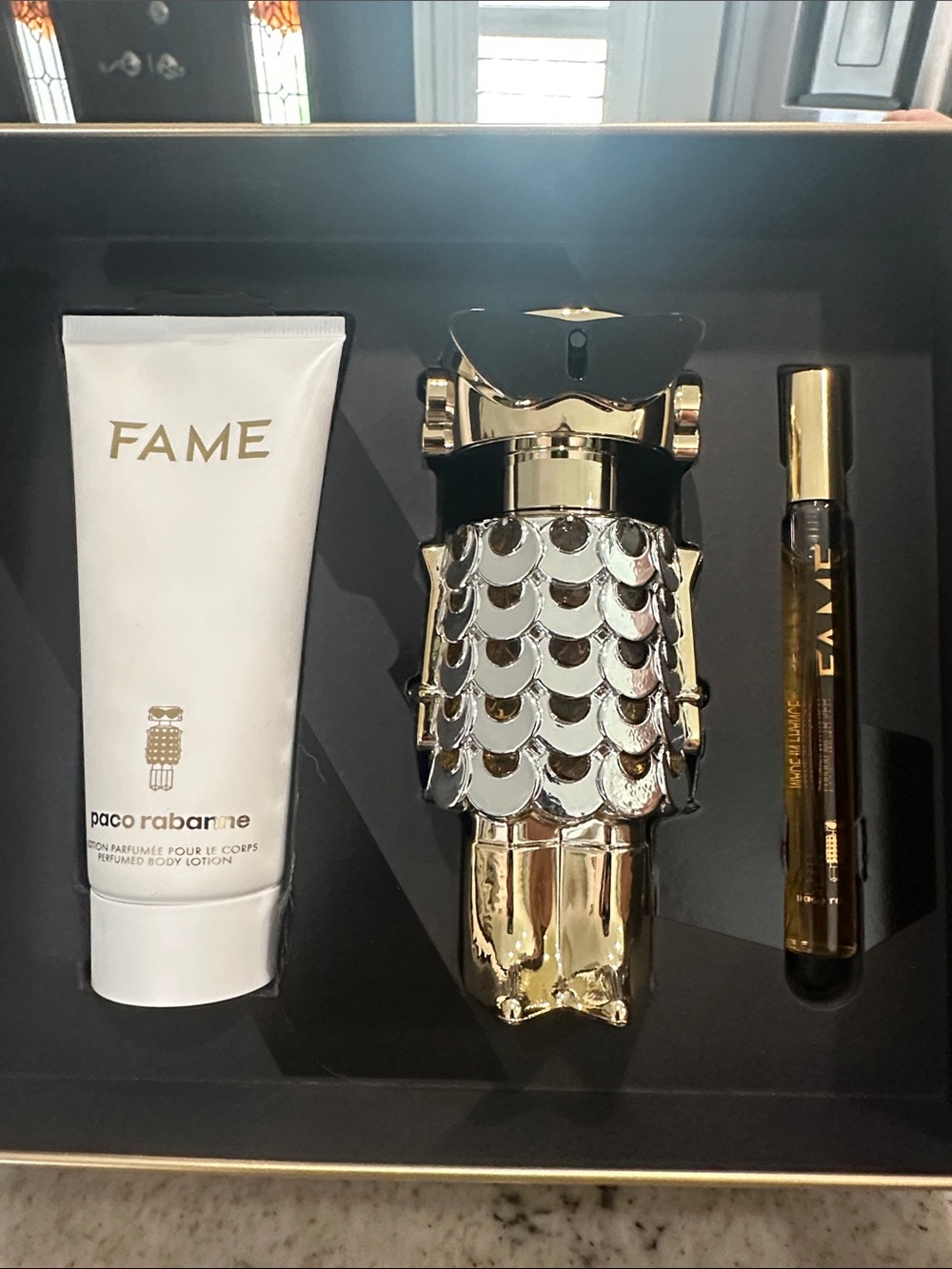 Paco Rabanne FAME Skincare & Fragrance Set — Gold and White Accents